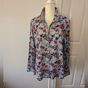 Calvin Klein Jeans Top Womens Button Up Viscose Blouse Floral Print Sz XL TG